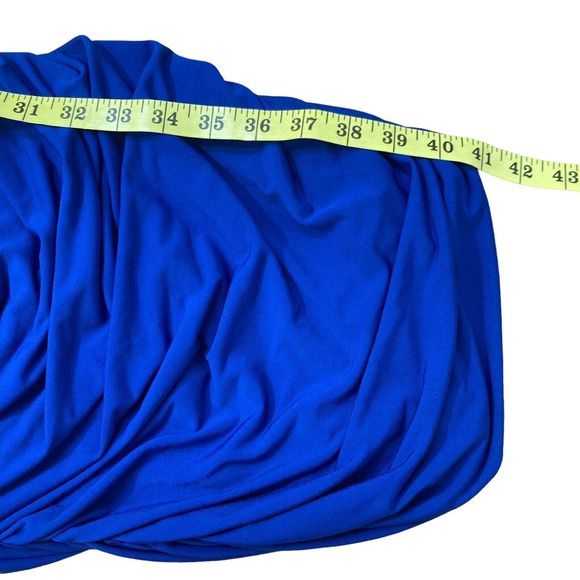 The Fashion Poet Dress Women’s Sz XL Blue One Shoulder Ruched Midi - Picture 5 of 9